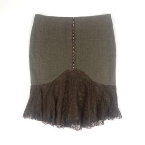Bebe Brown Beaded Lace Midi Skirt